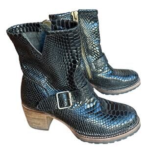 Freebird by Steven Carlito Black Snake Embossed Leather Moto Ankle Boots size 7